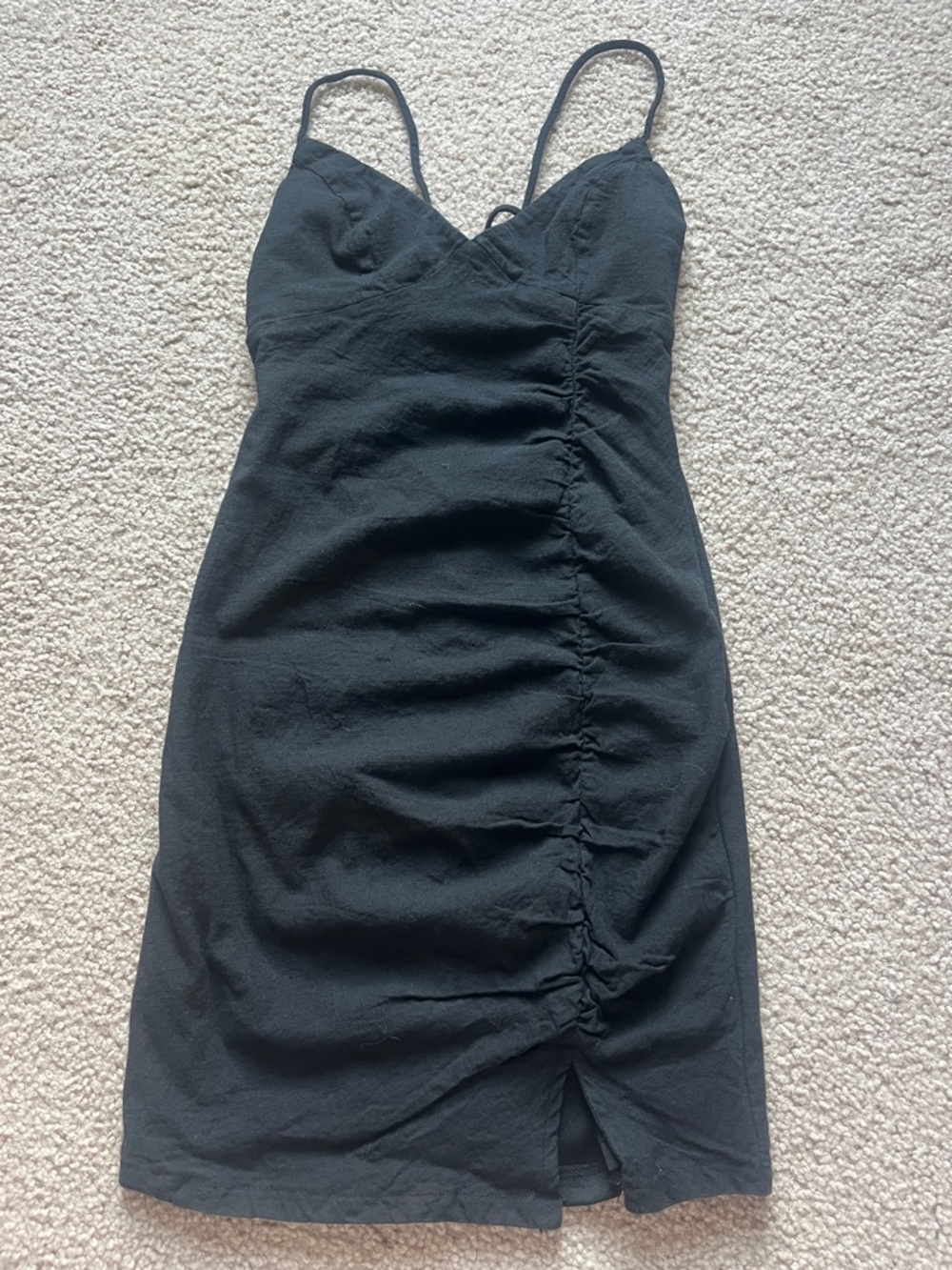 Princess Polly Black Ruched Mini Dress with Spaghetti Straps